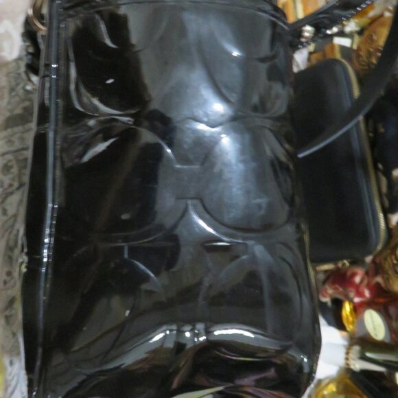 Coach Embossed C Patent Leather Black Tote Bag Handbag Shoulder bag - Picture 5 of 16